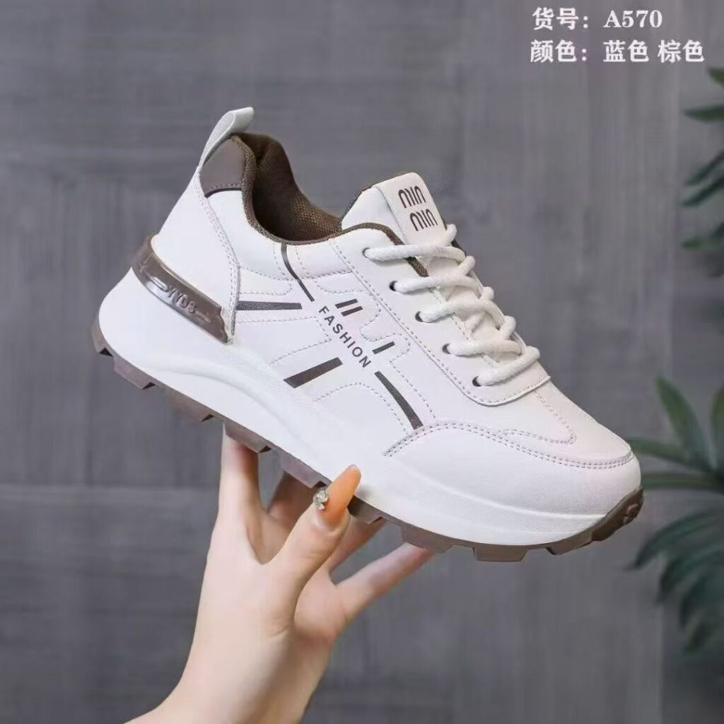 2026 Trendy Women Chunky Sneakers | White Lace-Up Casual Running Shoes